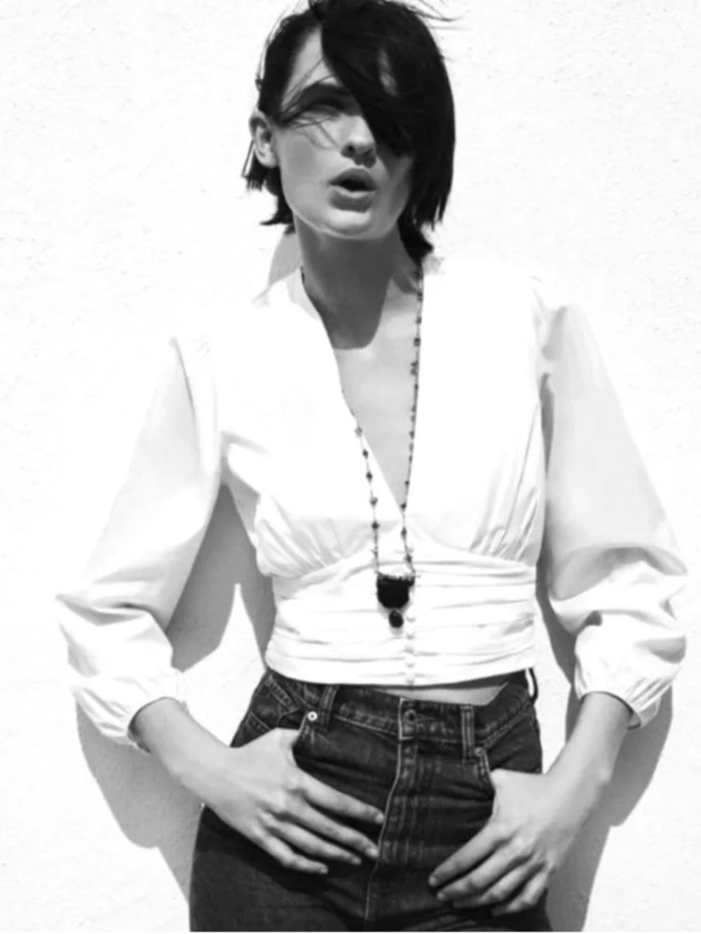 Zara Pleated Poplin Crop Blouse in White Size M EUC